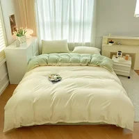 2-side Solid Color Brush Fabric Bed Set 4 Pieces Duvet Cover Pillowcase Bedding Set Bed Sheet Quilt Cover Single Queen King Size 3