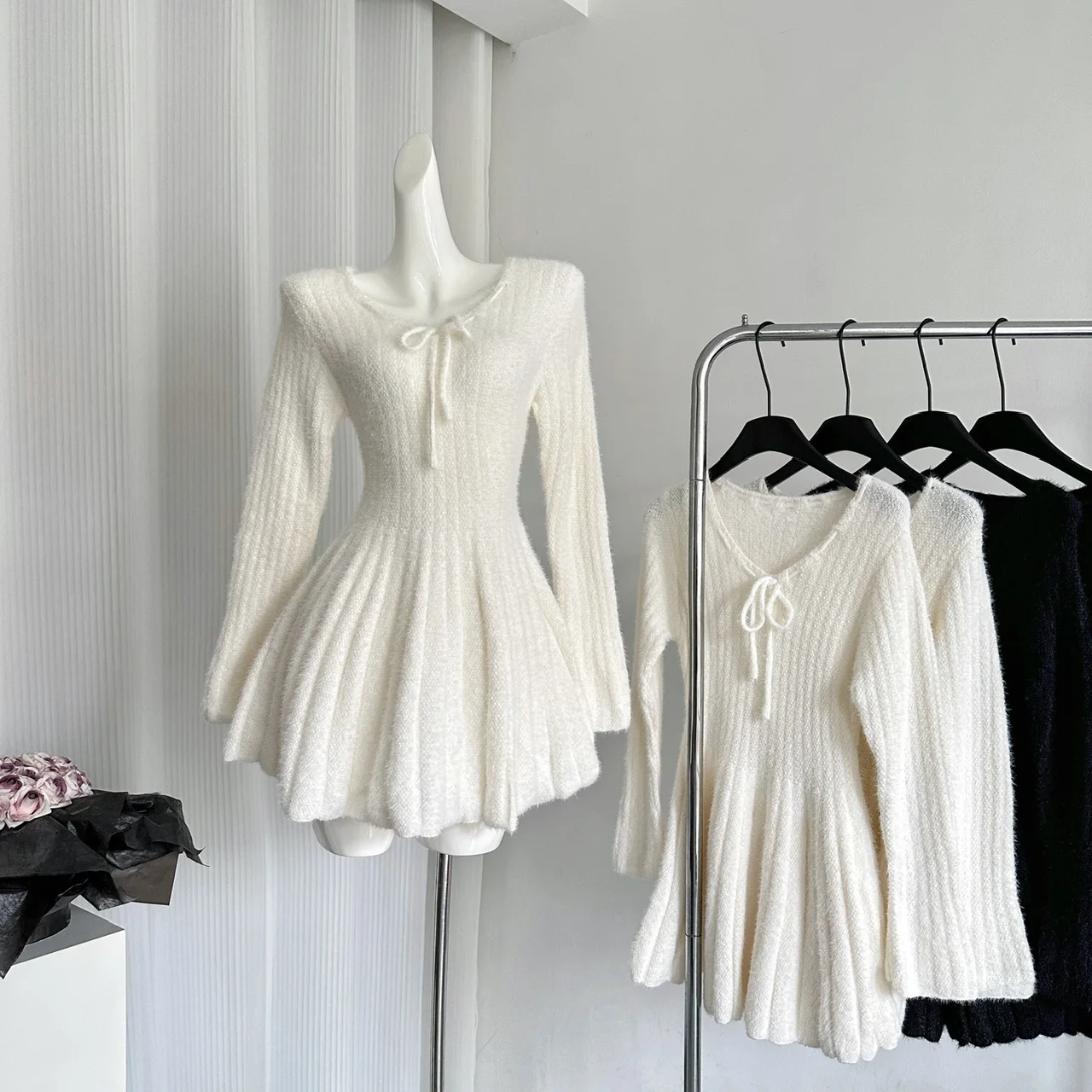 Autumn Winter Sexy Elegant Knitted Dresses for Woman Y2K Harajuku Slim Sweater Dress New Solid Chic Mini Party Dress