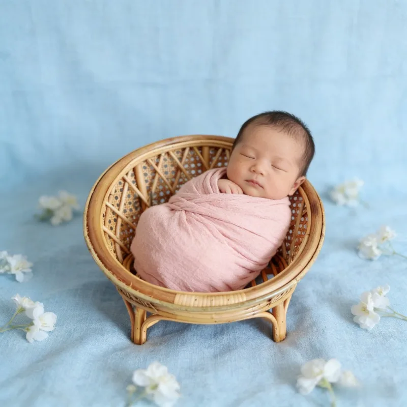 1pc Vietnam-Sourced Rattan Bench Newborn Studio Shoot Growth Record Props Practical Posing Photography Furniture for Baby Use