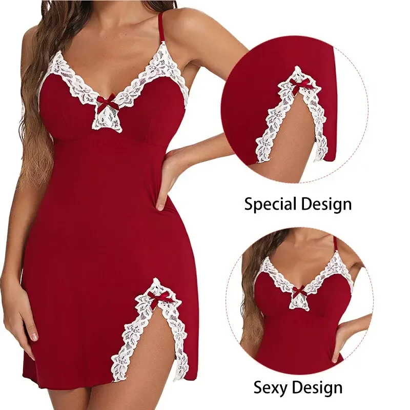 Sleepwear lingerie Women nightdress sexy lace chemise bow nightgown sleepwear V neck full slip babydoll lingerie sleep dress sexy costume lenceria