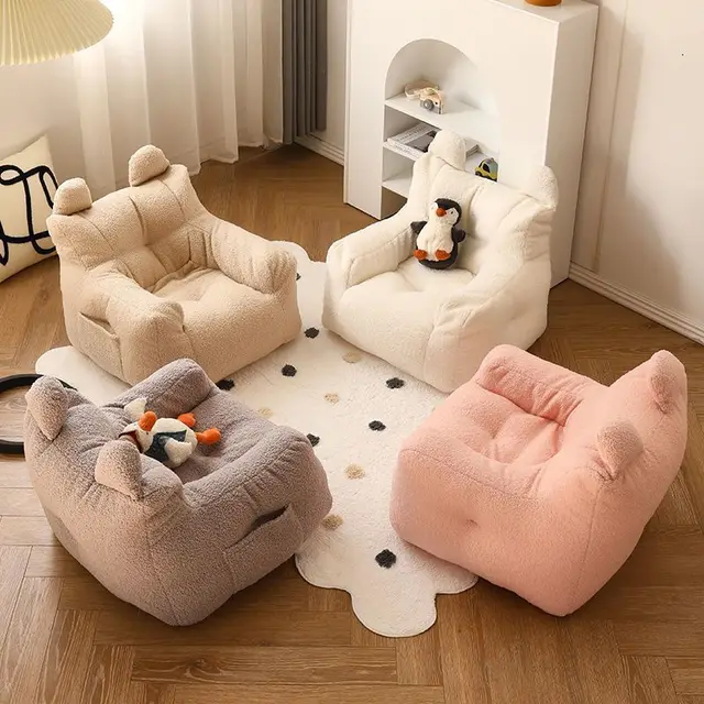 Cute Children's Sofa Bean Bag Baby Lazy Sofa Wool Fabric Small Cotton and Linen Lamb's Seat Chair Removable and Washable Couch