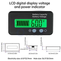 Green DC 12V 24V 36V 48V 60V 72V Lead Acid Battery Capacity Indicator LCD Percentage Display Lithium Battery Monitor Tester 1