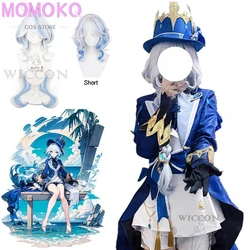 Focalors Cosplay Costume Furina Wig Game Genshin Impact Fontaine God of Justice Blue Uniform Vision Hat Hydro Bracelet Ousia Set