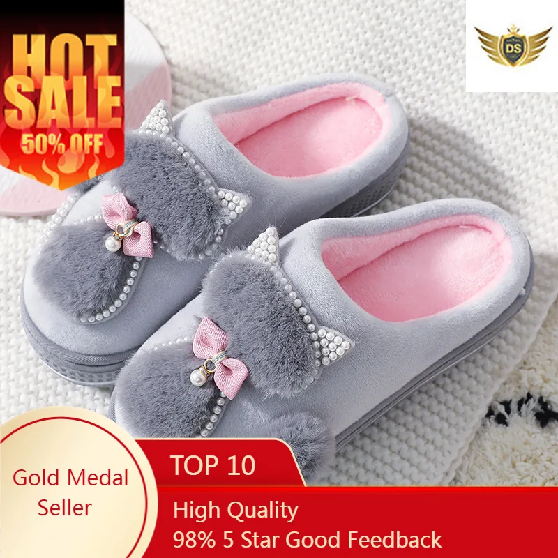 Women Cotton Slippers Cute Cat Slippers Ladies Platform Indoor Shoes For Women Winter slippers Home Slippers Female Warm Shoes