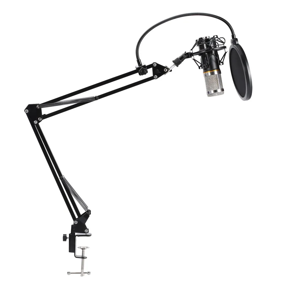 

Condenser Microphone Wired Scissor Arm Stand Metal Shock Mount Pop Filter Sound Recording For Chatting Singing
