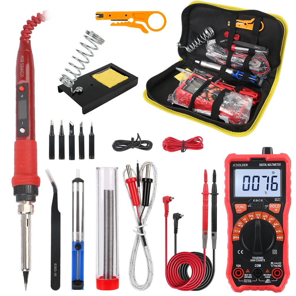 Soldering Iron Kits Desoldering Pump 80W 220V Temperature Adjustable Display Multimeter LCD Replaceable Tip Welding Rework Tools