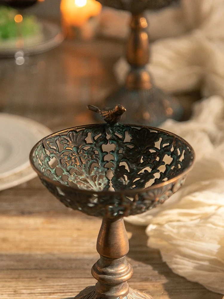 Vintage Brass Intimating Cut out Bowl Bird Finale with Tall Embossed Pedestal 5