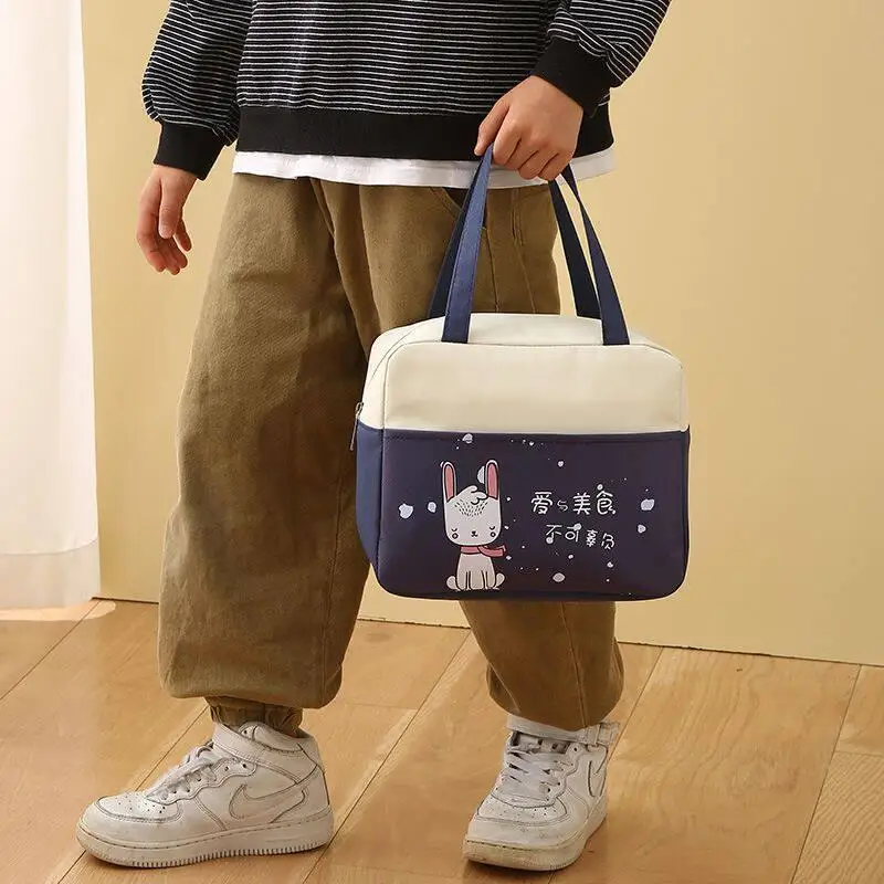 대용량 캔버스 도시락 가방 초등학생 핸드백 절연 휴대용 보관 가방 한국 스타일 홈 오거나이저