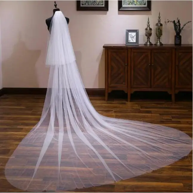 

3.5 Meters Full Edge with Lace Bling Sequins Two Layers Long Wedding Veil with Comb White Ivory Bridal Veil 2022