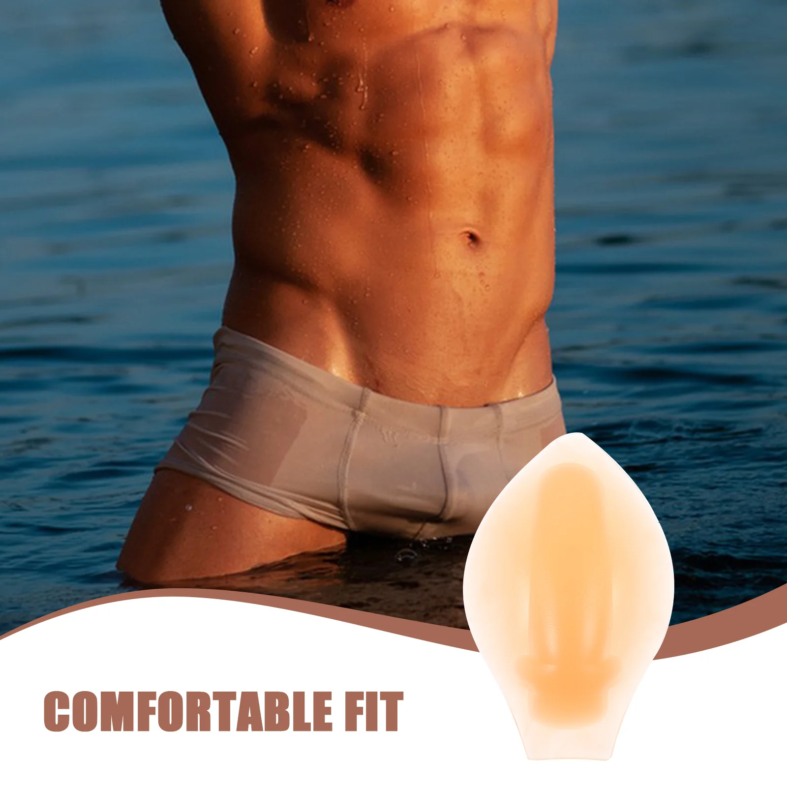 Men Crotch Pad Enlarging Silicone Cup Briefs Swimming Pants Panties Silica Gel Swimwear