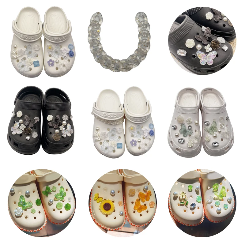 

Vintage Designer Croc Charms DIY Clogs Shoe Buckle Fashion Flower Butterfly Girls Shoe Decorations Women Elegant Clogs Quality