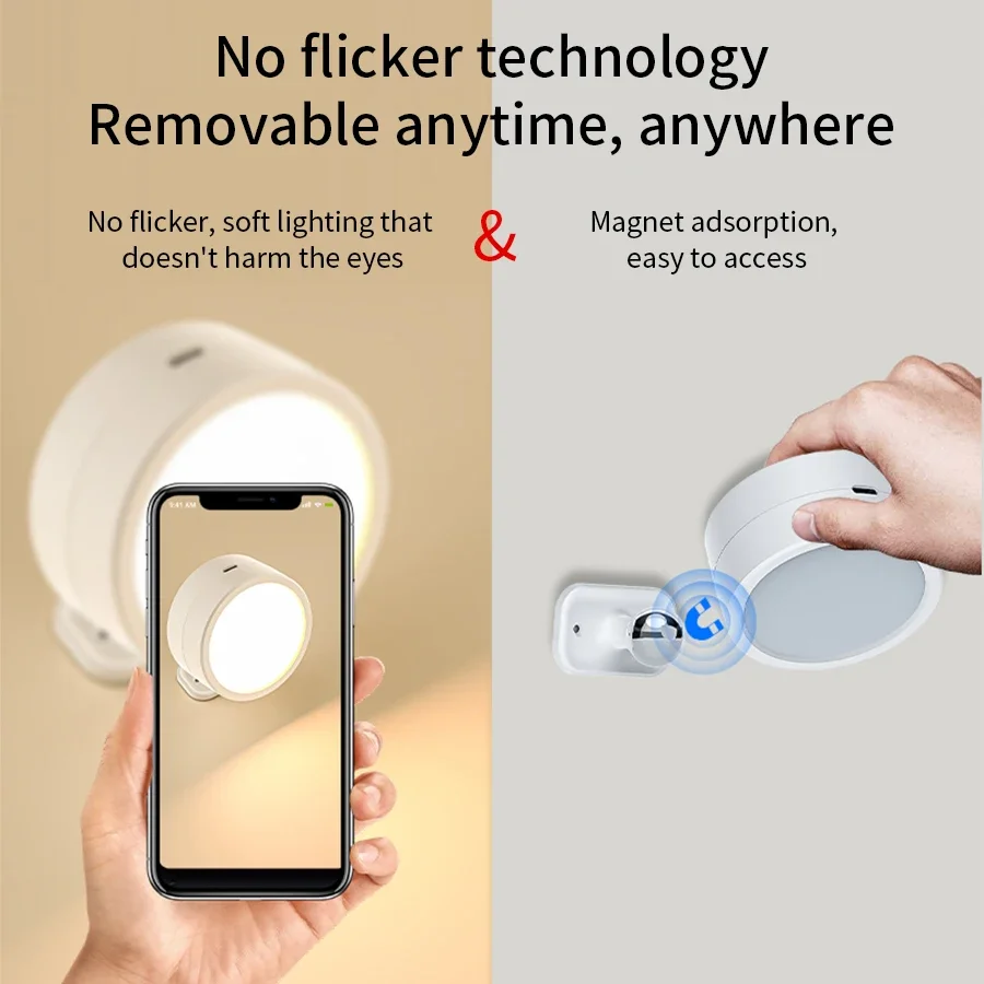 Led wall lamp 360&deg;rotatable rechargeable RGB&3Color magnetic spotlight touch remote control for bedroom living room lighting