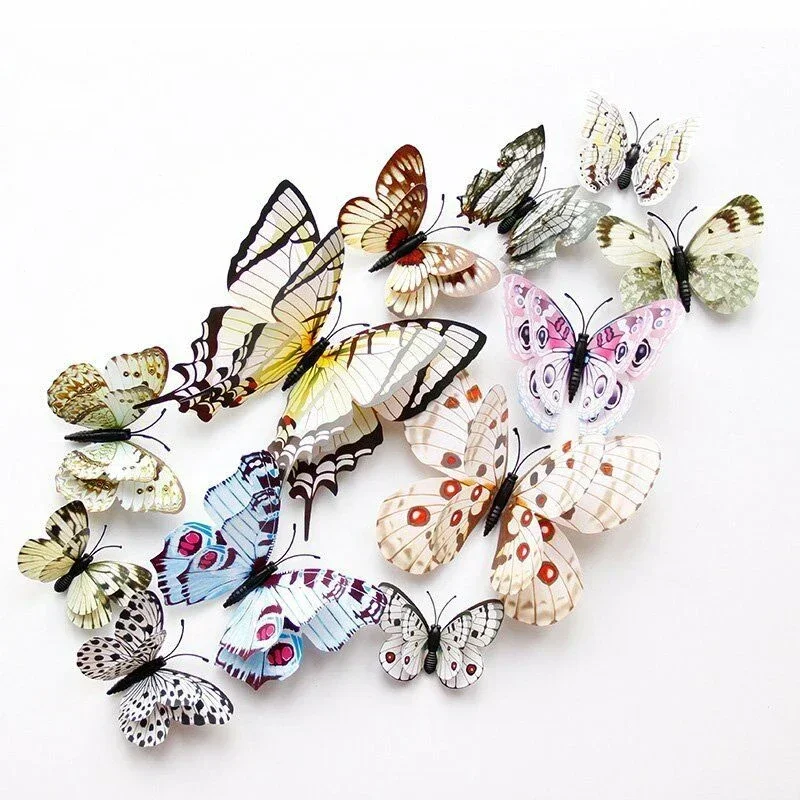 12Pcs Double Layer 3D Butterfly Wall Stickers Home Room Decor Butterflies For Wedding Decoration Magnet Fridge Decals