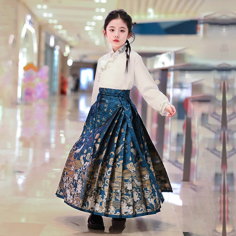 

Mamian Hanfu Skirt Summer Skirts Toddler Girl Chinese Traditional Outfit Mamian Qun Ming Dynasty Hanfu Thin Horse Face Skirt