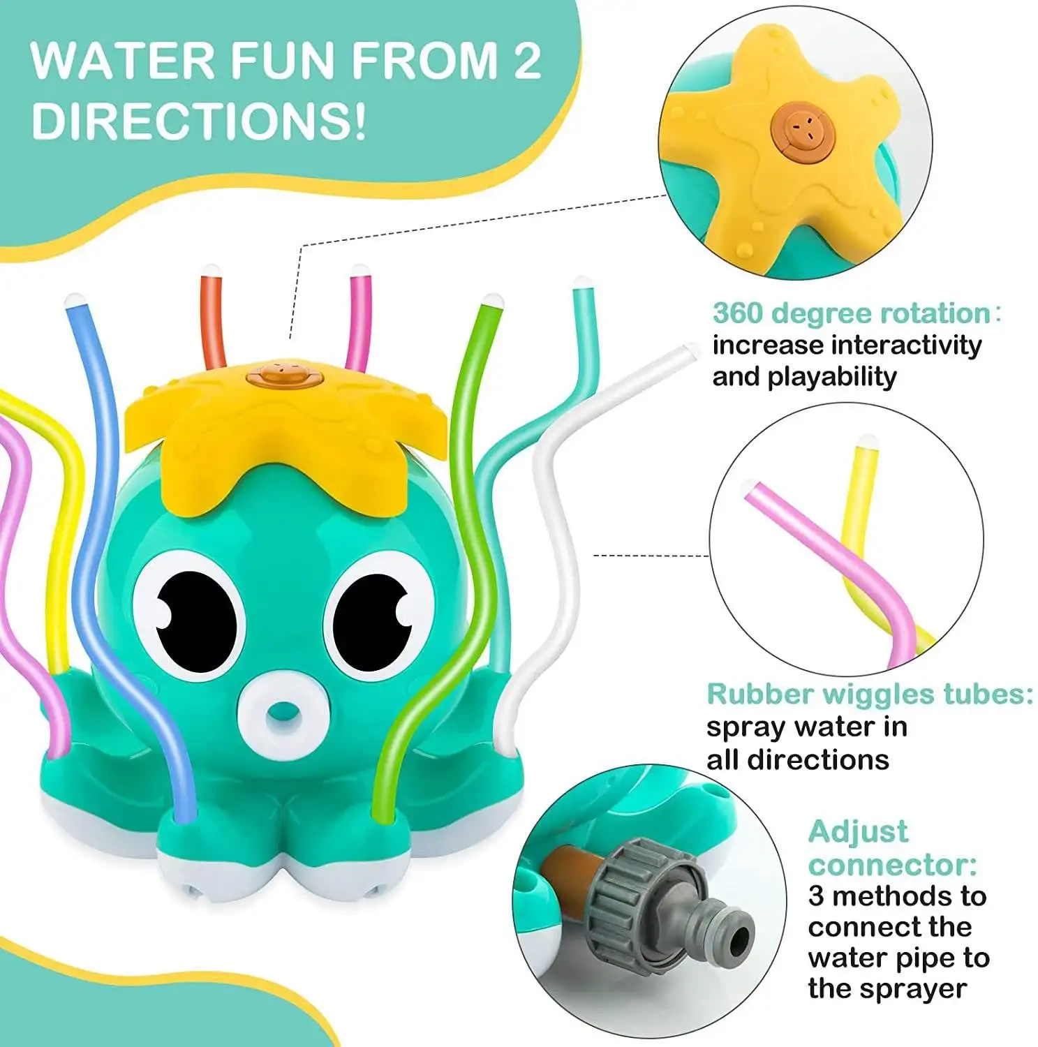 Outdoor Water Spray Sprinkler for Kids and Toddlers Summer Outside Toys Backyard Games with 8 Wiggle Tubes for Boys Girls 4