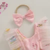 Summer Infant Baby Girl Outfits Ruffle Sleeveless Floral Embroidery Tulle Skirt Bodysuit Headband Clothes Set 4