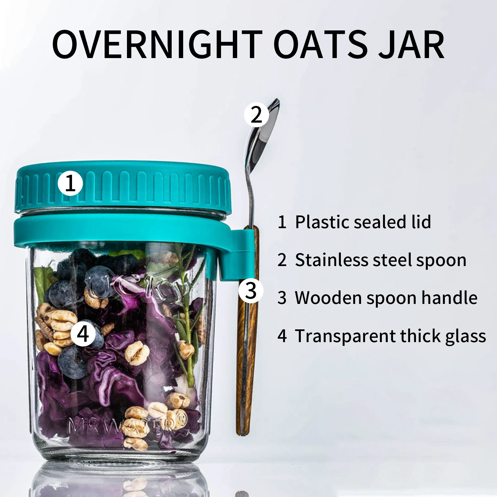 480ml Overnight Oats Jar 2pcs Breakfast Cup With Lid And Spoon Airtight  Chocolate Nutella Glass Jar Wide Mouth Oatmeal Container - AliExpress