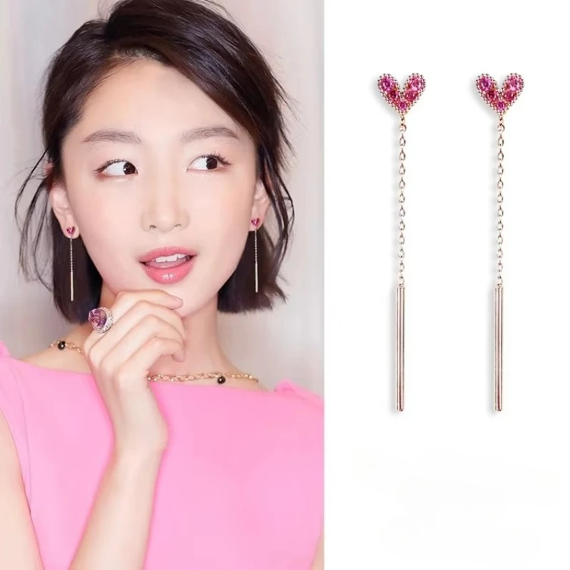 Lange Herz-Ohrringe aus 925er-Sterlingsilber für Damen, trendige Persönlichkeit, Damen-Modeschmuck
