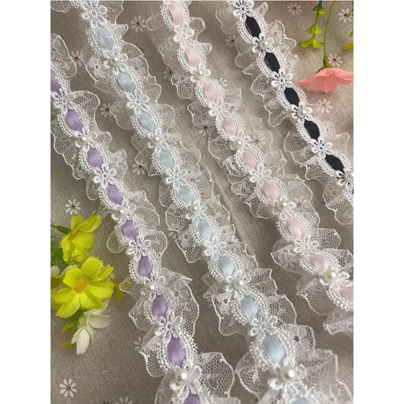Ruban Dentelle Plissé Gothique Lolita - Noir, 2 Couches, Organza - Pour Jupes, Couture, Cosplay, Déco - 41mm X 7,5 Yards