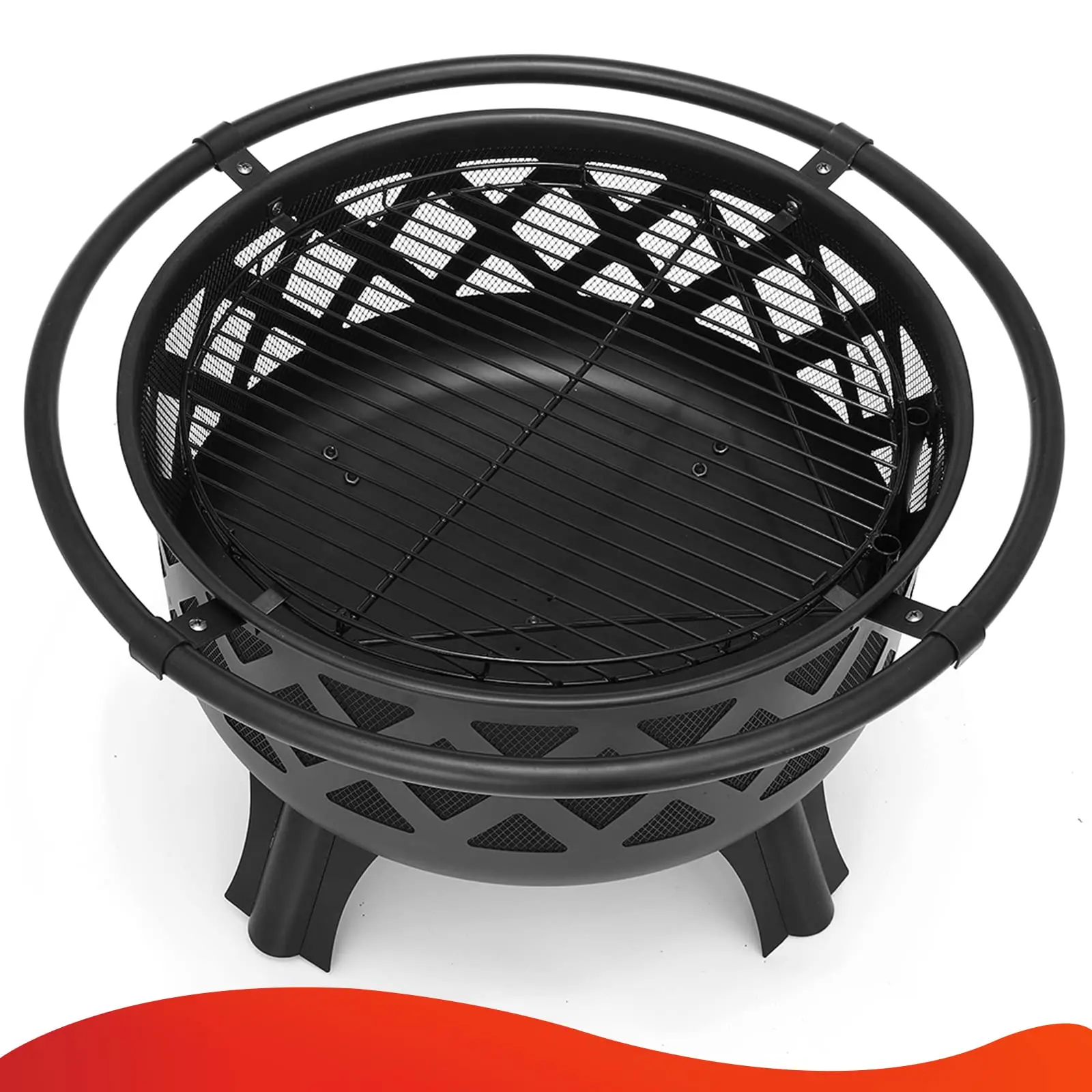 30 inch Fire Pits Swivel BBQ Grill Outdoor Wood Burning Firepits Large Steel Firepit Bowl Patio Backyard Garden Picnic