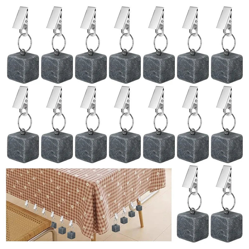 16PCS Tablecloth Weights With Metal Clip, Cube Table Covers Pendant Stones, Marble Table Cloth Weights For Decoration 5