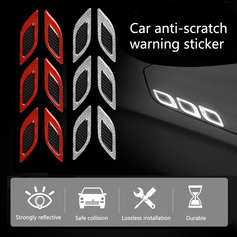 Car 3D Reflective Sticker Reflective Strips Night Safety Warning Auto Exterior Accessories 6pcs