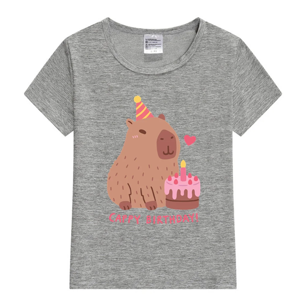 Cute Capybara And Cake Happy Cappy Birthday Kids T-Shirt Print Girls Clothes Child T-shirt White Short Sleeve Tee 1-12 Year 2