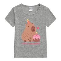 Cute Capybara And Cake Happy Cappy Birthday Kids T-Shirt Print Girls Clothes Child T-shirt White Short Sleeve Tee 1-12 Year 2