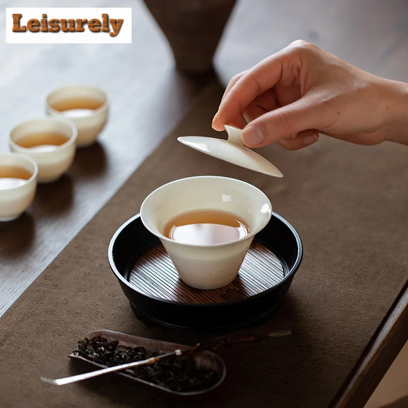 120ml Handmade Sculpture Gaiwan Handmade Thin Body White Porcelain Tea Tureen Tea Maker Cover Bowl Tableware Supplies Decoration