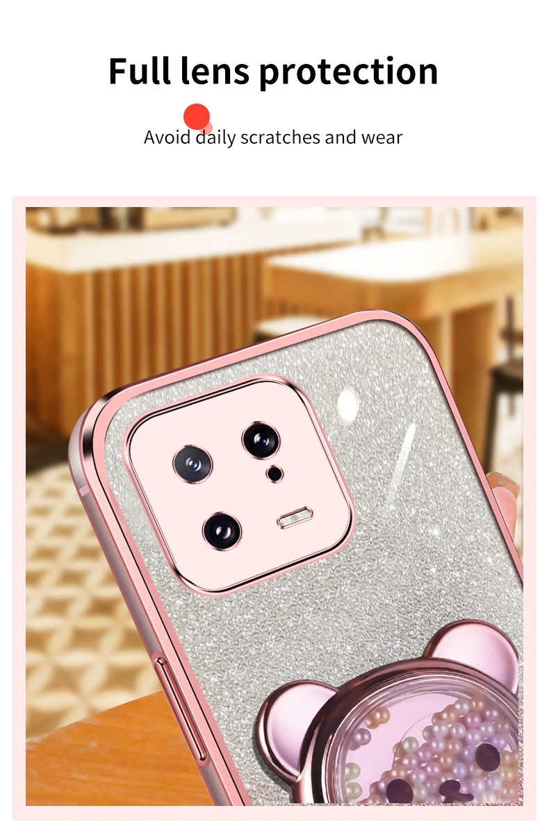 Coque de téléphone à paillettes pour Xiaomi Mi 13 Lite Pro, Mi 13, 14 Pro Lite, 13Lite, 14Pro, 13Pro, Mi 11, 12, motif ours Quicksand_voghion.com