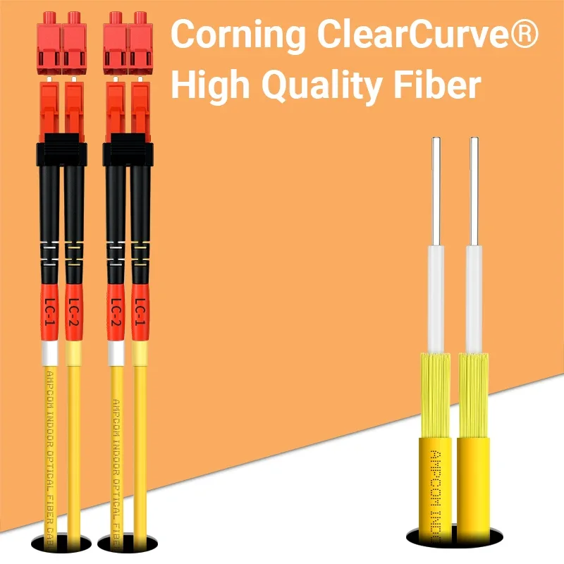 Fiber Optic Cable AMPCOM LC to LC UPC Fiber Optical Patch Cable Singlemode Duplex SMF 9/125&mu;m Single Mode Bend Insensitive 2.0mm Fiber Optic Cord