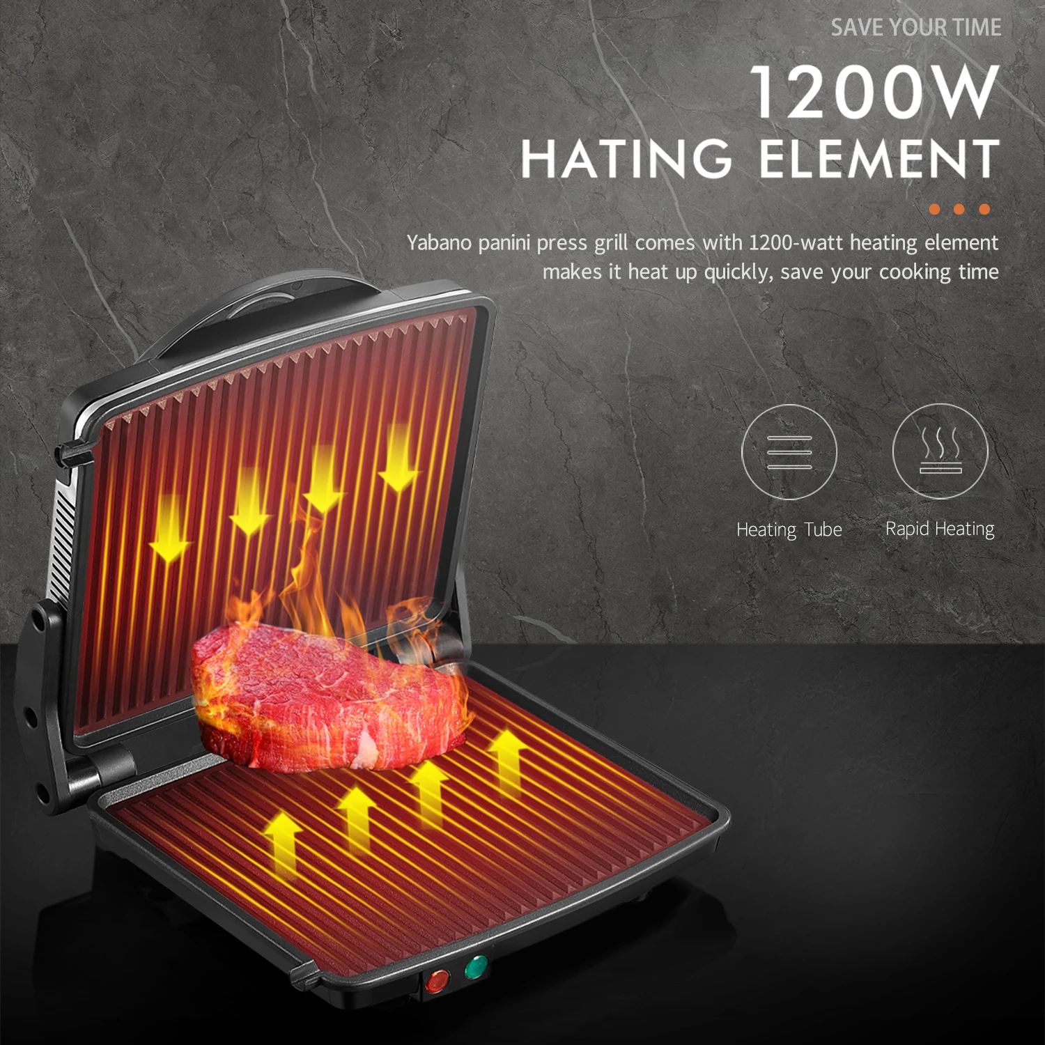 Panini Press Grill, Yabano Gourmet Sandwich Maker Non-Stick Coated Plates 11" x 9.8", Opens 180 Degrees to Fit Any Type or Size 2