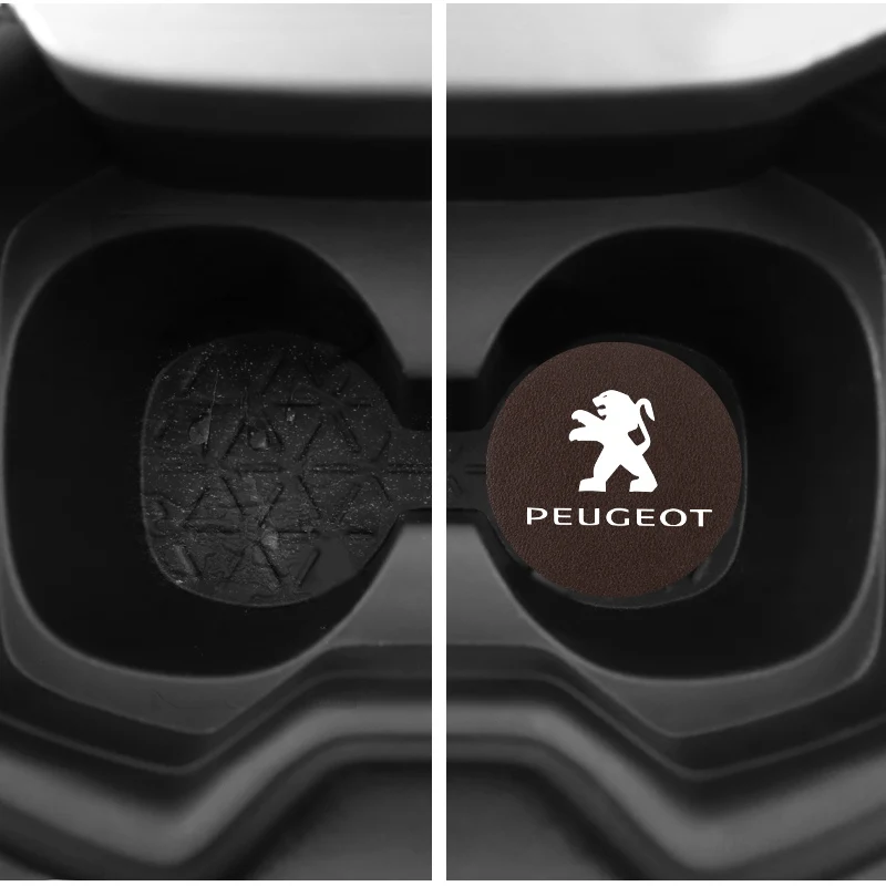 Car Interior accessories Leather Water Cup Pad Anti-noise Coaster Mat For Peugeot 206 307 308 207 3008 208 407 508 2008 5008 301