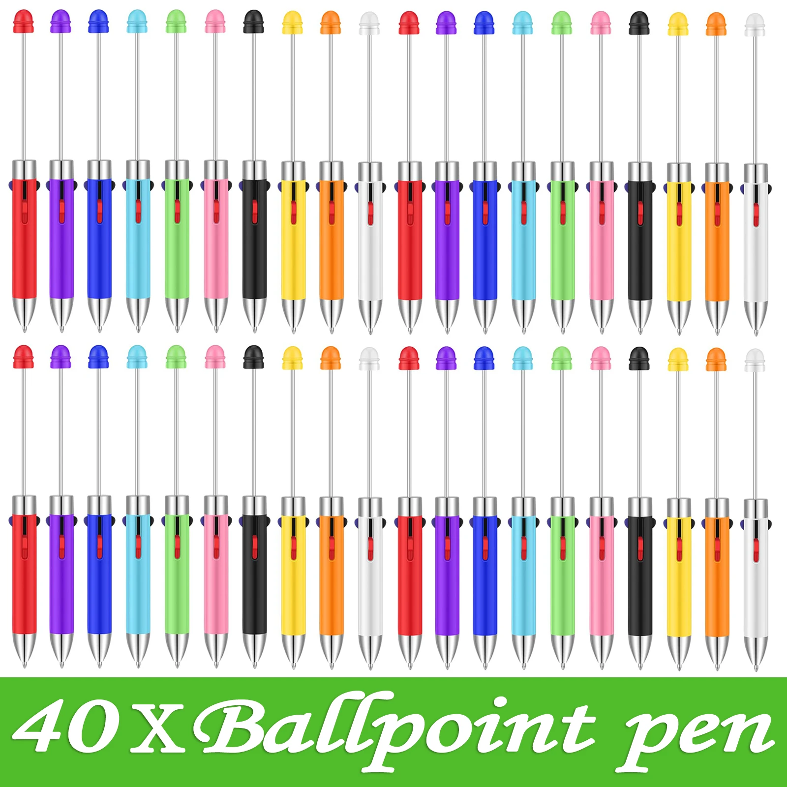 

40pcs DIY Creative Business Four Color Refill Beaded Pen Cute Beadable Ballpoint Pens Puzzle Multi Color Jewelry Beaded Ball Pen