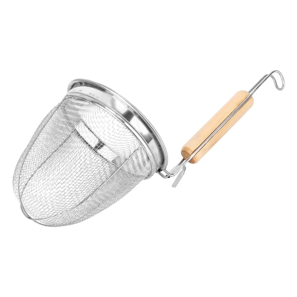 Durable Stainless Steel Noodle Funnel Wooden Handle Pasta Basket Strainer Multifunctional Fine Mesh Sieve Spoon Kitchen Gadgets