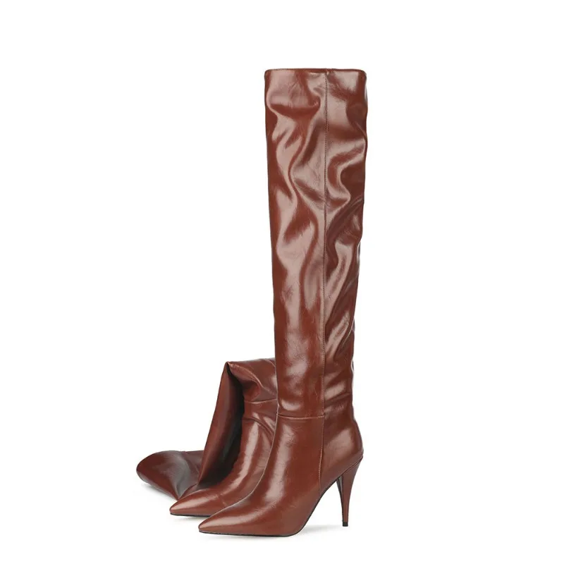 KNEE HIGH BOOTS 8 CM IN WHITE MIX BLACK CALFSKIN WITH PEARL CHAIN