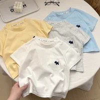T-shirt pour garçons, haut ample pour enfants, chemisier à manches courtes et col rond pour filles, pull décontracté d'été pour bébés, vêtements neufs pour enfants 2