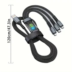 Versatile 3 - in - 1 100W Fast Charging & Data Cable with USB, Type - C, and Micro USB Connectors - 1.2m (Black)