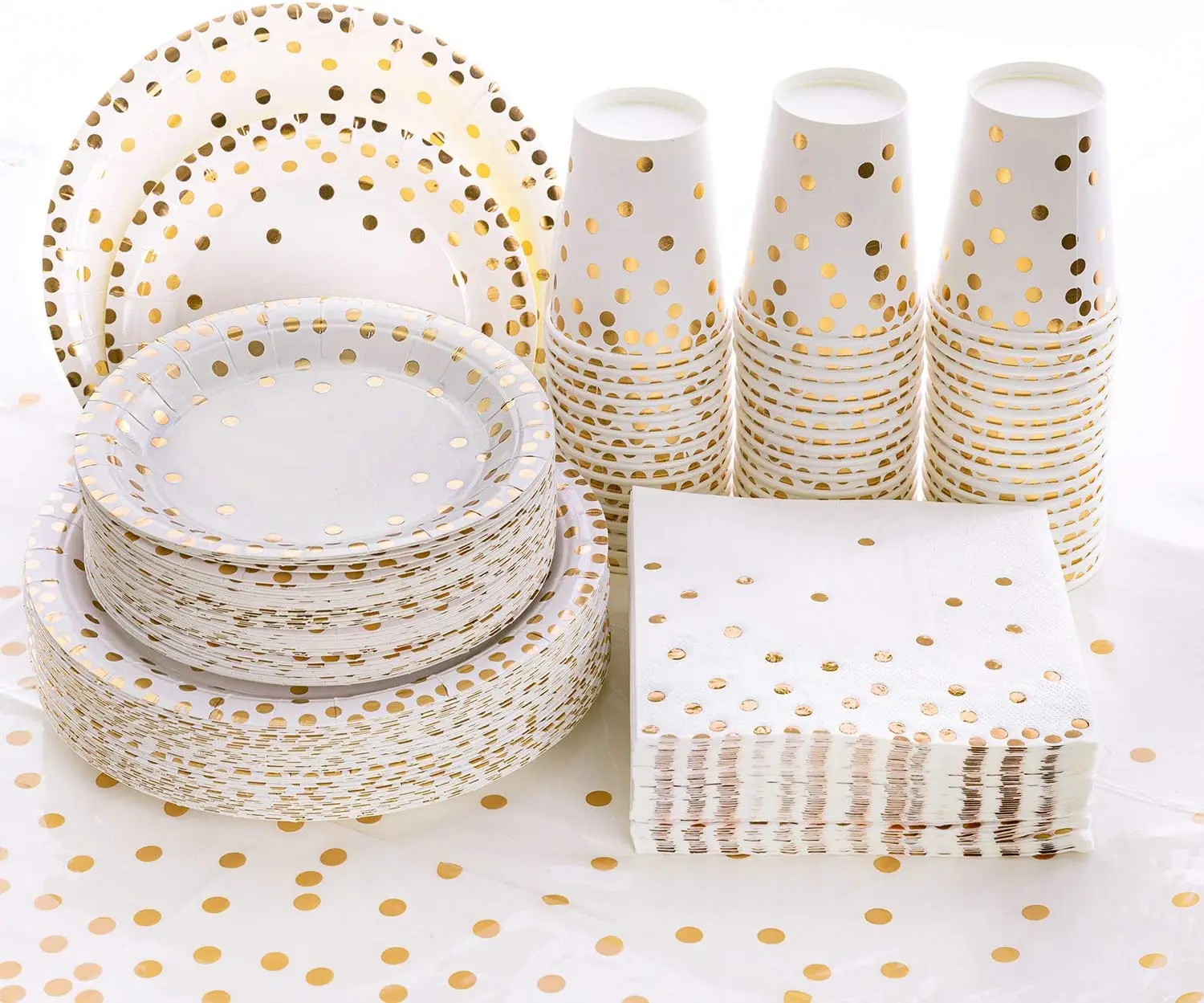White and Gold Party Supplies Golden Dot Disposable Party