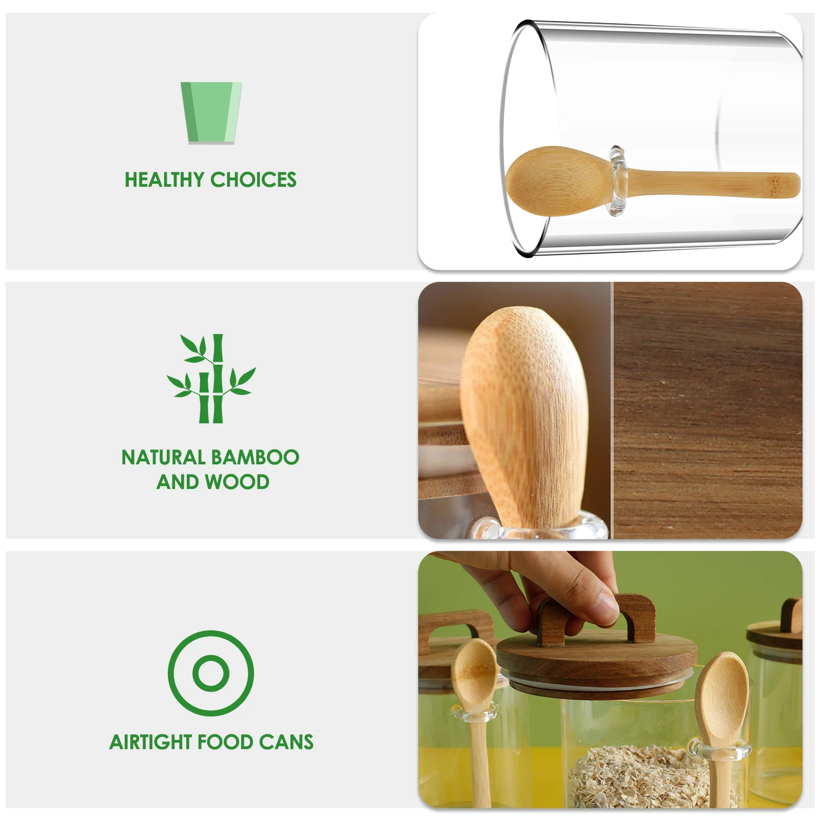 3Pcs Glass Airtight Food Jars Kitchen Storage Bottles with Bamboo Lid and Spoon 450/800ml Coffee Bean Jar For Spice Powder Candy
