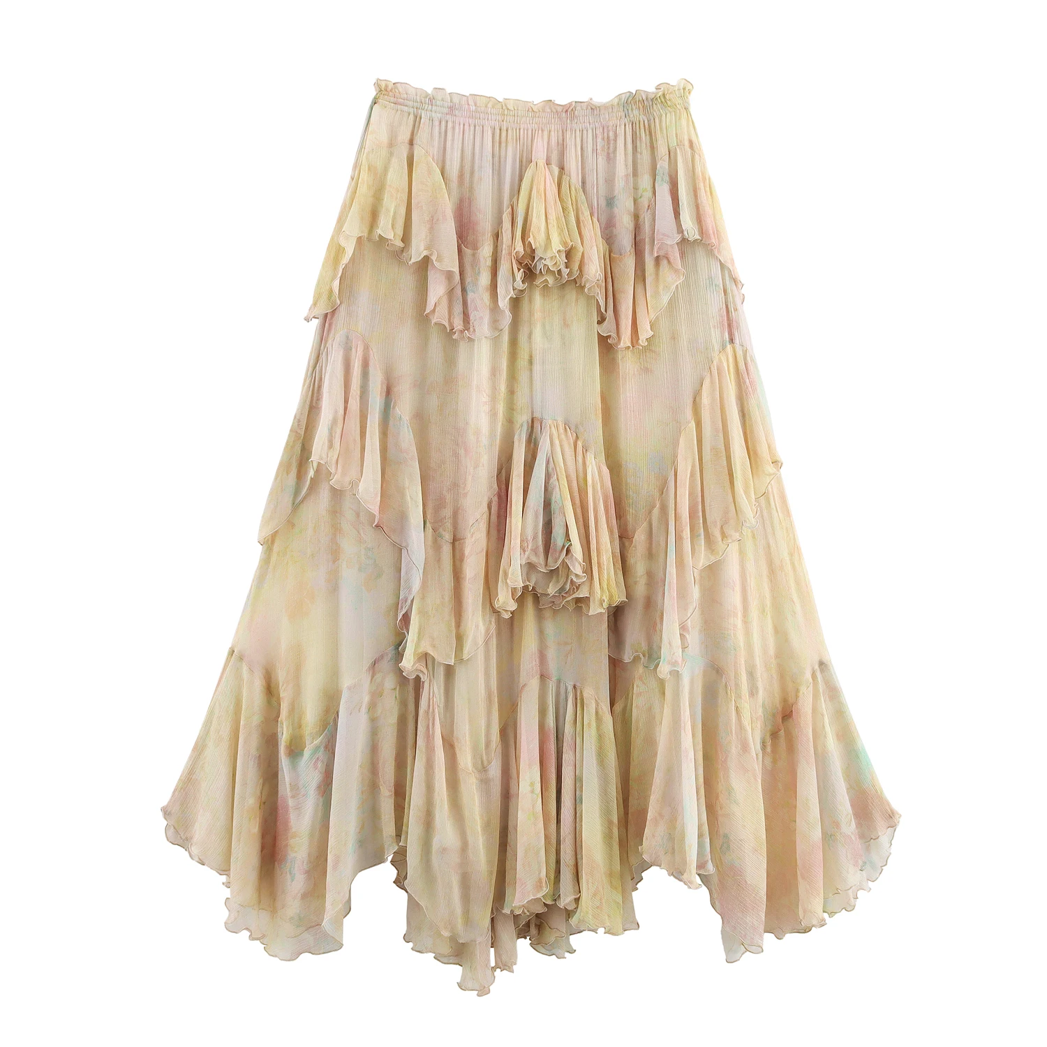 Women Summer Vintage Floral Printed Women Skirt Elegant Ruffle Hem Loose Irregular High Waist Midi Skirt Women Clothes 3694011 1