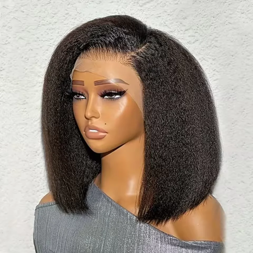 Kinky Straight Bob Wig Lace Front Human Hair Wigs for Women 13x4 Transparent Full Lace Frontal Wig Short Yaki Human Hair human hair wig