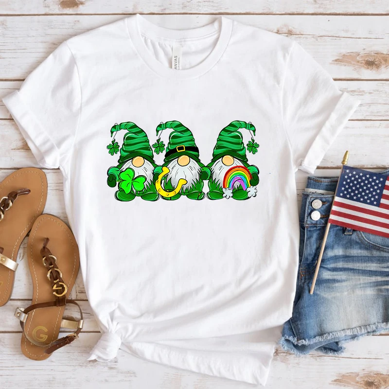 Funny St. Patrick'S Day Gnome Print T-Shirt Women Men Summer Casual Short Sleeve Shirt Fashion Loose Tops