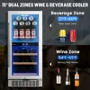 inch Wine Beverage Refrigerator,13 Bottles 48 Cans Dual Zones Temperature Wine Fridge Undercounter or Freestanding Drink Cool 2