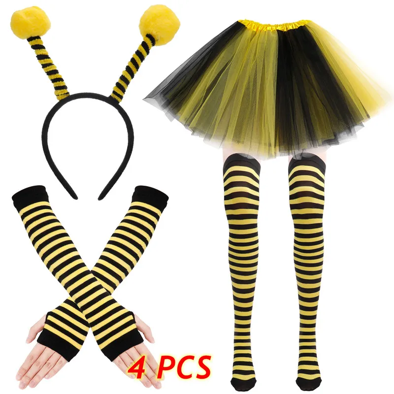 Costume Da Ape Donna – Gonna In Tulle, Guanti E Calzini A Righe, Fascia – Taglia Unica