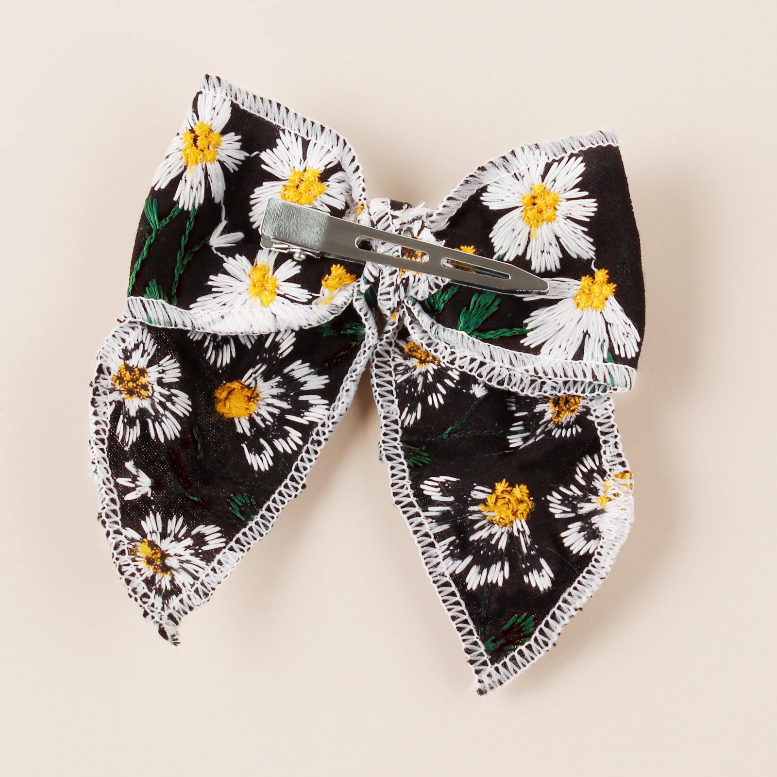 2pcs Kids Flowers Embroidery Large Bow Hair Clips Girls Daily Ponytail Decor Barrettes Children Party Fashion Hair Accessories 2