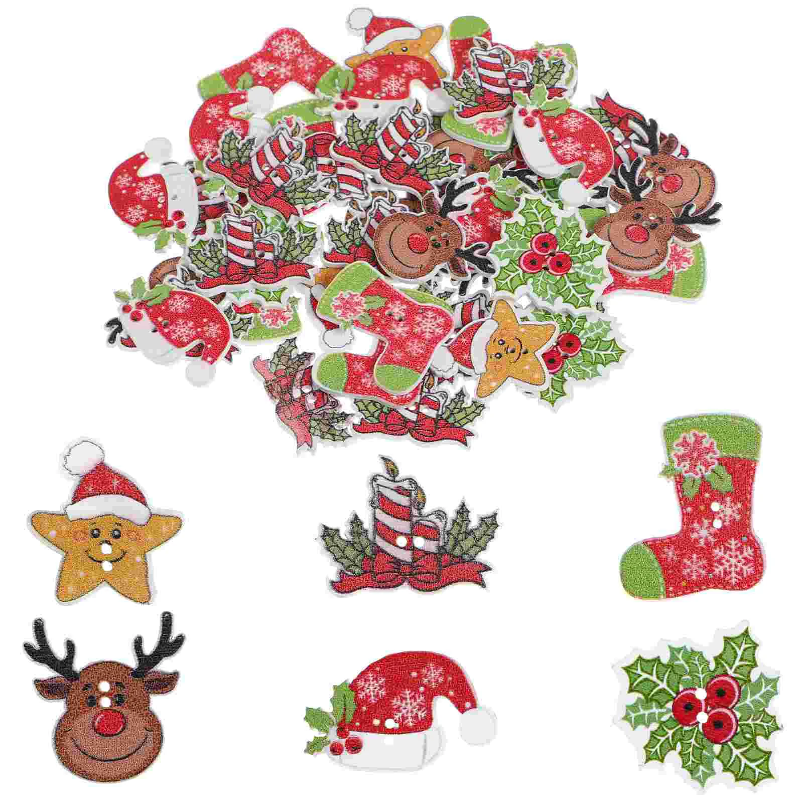

Christmas Buttons DIY Crafting Decor Fastener Buckle Wooden Buttons For Crafts Buttons Christmas Decor (Random Pattern)