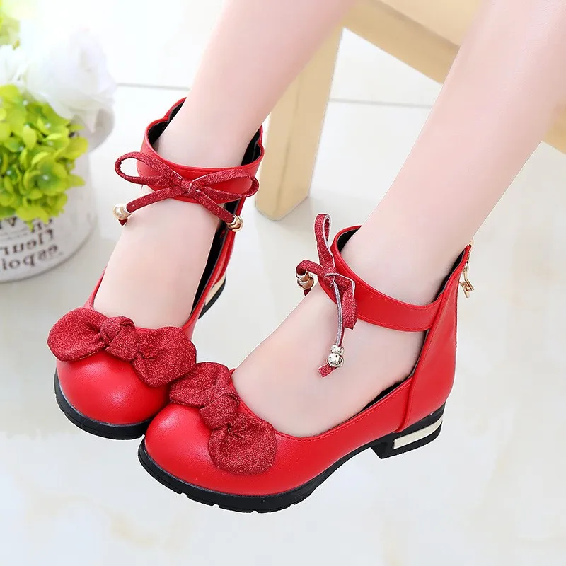 Pink Childrens Girls Leather Shoes Kids High Heeled Girls Princess Shoes For Party Wedding Big Dress chaussure fille
