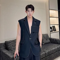 Personality Korean Fashion Design Long Suit Vest Mens Casual Long Suit Waistcoat Chic Style Sleeveless Jacket Gilet Homme 1