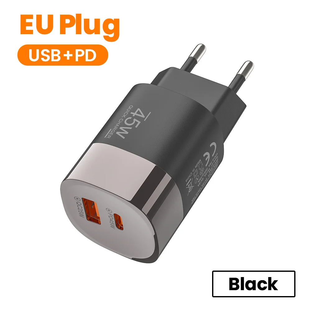 Elough 45w usb tipo c carregador de telefone carga super rápida 2 portas carregador de parede usb pd adaptador para iphone realme huawei usb c cargador